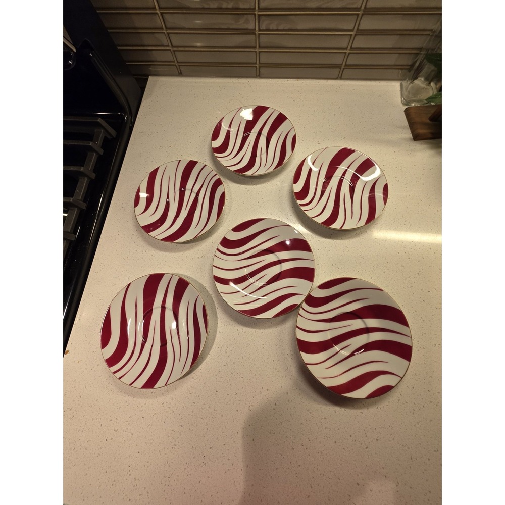 Rare Set of 5 VTG Noritake Zebra Pattern Saucers Red/Maroon Japan